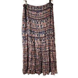 Women's Long Skirt Multi Tiered Ruffles and Color Brown Teal Size 10  JH1149